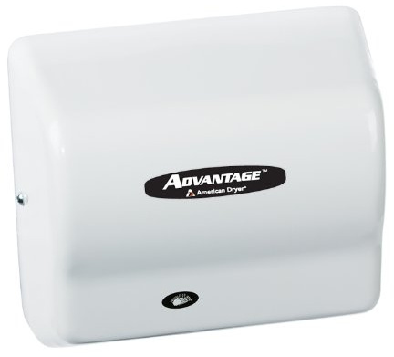 American Dryer AD90 Advantage ABS Standard Automatic Hand Dryer, 1/8 HP Motor, 100-240V, 5-5/8 Length x 10-1/8 Width x 9-3/8 Height, White