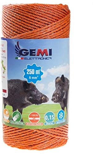Gemi Elettronica Weidezaunlitze mit 8 Verzinkten Drähten, 250 Meter, 6 mm², Leitfähigkeit 0,15 Ohm/m, Orange