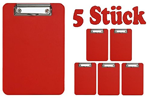 Klemmbrett DIN A5 Schreibplatte Clipboard (5 Stück | A5, rot)