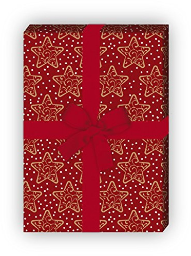 Kartenkaufrausch Winter Weihnachtspapier, Geschenkpapier Set zu Weihnachten mit Ornament Sternen, rot, für tolle Geschenk Verpackung, Designpapier, scrapbooking, 4 Bogen, 32 x 48cm