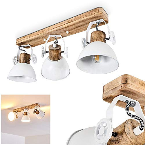 HOFSTEIN Deckenleuchte Orny, verstellbare Deckenlampe aus Metall/Holz in Weiß/Naturfarben, moderne Leuchte im Industrial/Retro/Vintage-Design, 3 x E27, Wohnzimmer, Esszimmer, Schlafzimmer, Küche