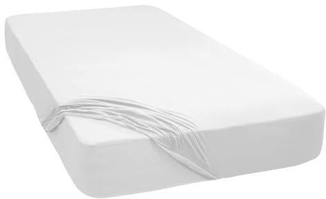 Mixibaby Spannbettlaken Jersey Spannbetttuch 100% Baumwolle Bettlaken Spannbettuch Laken 28 Farben, Größe:160 x 200 cm, Farbe:Weiss