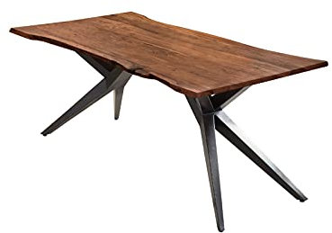 SAM Esstisch 200x100cm Almeria, echte Baumkante, Akazienholz nussbaumfarben + massiv, Baumkantentisch mit Airloft-Metallgestell Schwarz, Esszimmertisch im Industrial-Design