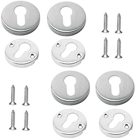 Csirnto Rosace Porte 4 Pièces Rosace Cylindre Cache Serrure Protections de Clés Rosace Double Acier Inoxydable Protection Ronde Entrée de Serrure de Porte avec 8 Vis pour Porte D'entrée