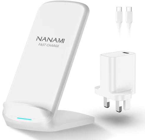 NANAMI Wireless Charger with 20W PD 3.0 Charger Plug, Qi Cordless Charger for iPhone 17 16 15 14 13 12 11 XS Max XS XR X 8, 10W Fast Induction Charging Stand for Galaxy S25 S24 S23 S22 S21 S20 S10 S9