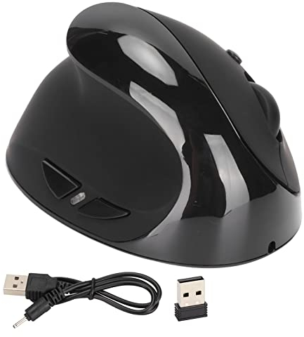 ASHATA Souris Verticale pour Gaucher, Souris Verticale Ergonomique sans Fil 2,4 G avec Récepteur USB, DPI Réglable 800 1200 1600 Niveaux de Souris Rechargeable, pour Ordinateur Portable, PC(Le Noir)