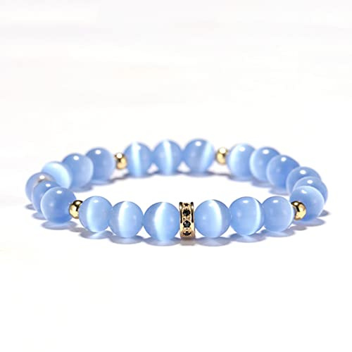 WAAHG 1 Stück Katzenaugen Stein Armband Frauen Zirkonia Perlen Armband Charme Blau Opal Armband Femme Schmuck Zubehör