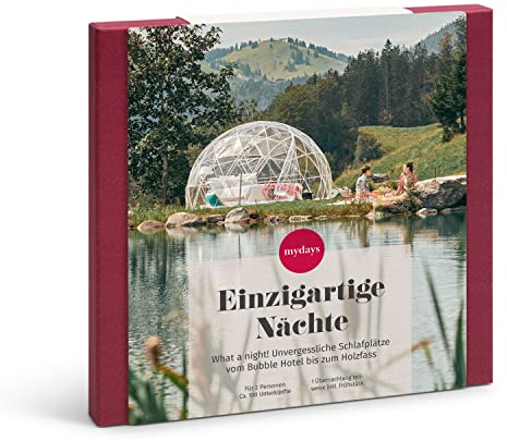 mydays Geschenkbox Einzigartige Nächte; Reise-Gutschein für 2 Personen | Unvergessliche Schlafplätze vom Bubble Hotel bis zum Holzfass