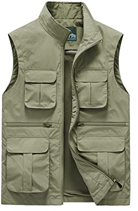 Btmpmcs Chaleco de pesca de secado rápido para hombre Táctica Chaleco de Trabajo con múltiples bolsillos Aire Libre Respirable Chaleco chaqueta sin mangas para Cámping Fotografía Viajes