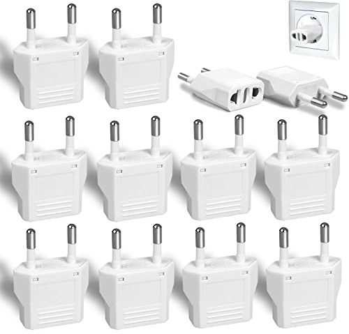 12 Pack White US to Europe Travel Adapter - Type C Plug Adapter for European Outlets