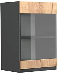 Vicco Küchenglasschrank R-Line, Goldkraft Eiche, 40 cm | 1 Tür · 1 Einlegeboden · Tiefe – 31 cm · ✓ Frei kombinierbar · ✓ Alles im Blick