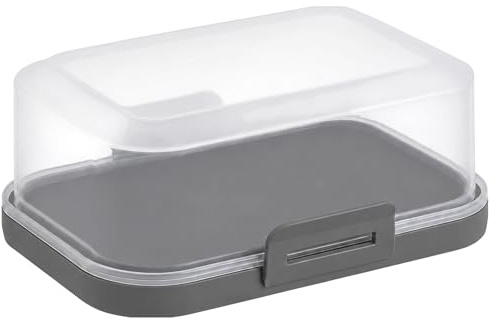 ENGELLAND - 1 mantequera apilable con tapa y cierre de clic, color antracita/transparente, caja de plástico, campana de mantequilla, sin BPA, multiusos, resistente
