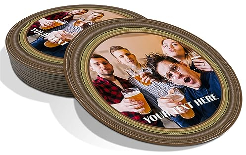 Personalised Beer Mats Photo Coasters Drinks Mats - 12 Pack Round - Home Bar Accessories Man Cave Pub Gifts - Add Photo and Text