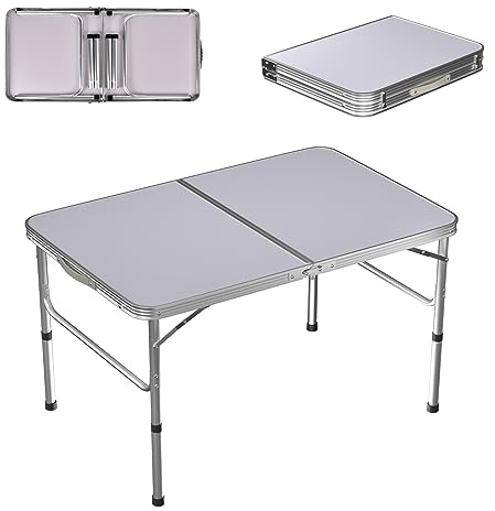 EFAN Klapptisch, 3 m, tragbar, höhenverstellbar, Campingtisch, faltbar, mit Tragegriff für Party, Abendessen, Grillen, Hochzeit und Strand (weiß, 90 x 60 cm)
