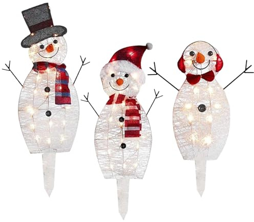 SMELEYOU Illuminare Il Pupazzo di Neve 3 Pezzi a LED Decorazioni Natalizie di Neve per Neve Acrilico Ornamenti per Il Pupazzo di Neve con Batteria per Giardino da Giardino da Esterno