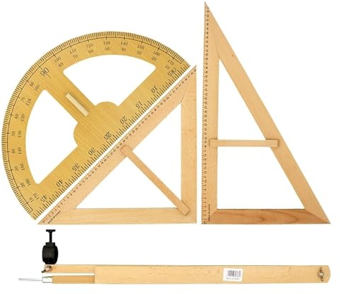 ZAANU Kompass-Set aus Massivholz for Lehrer, Dreieckstafel, Lineal, Winkelmesser, Tafel, Mehrzweck-Kompass, 50 cm, Dreieckslineal-Set, große Lehrmittel, Kompass-Set/58