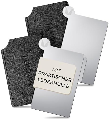 MAGATI Handspiegel aus Edelstahl mit Griff (2er Set) – Taschenspiegel | Taschenspiegel mit Lederschutzhülle für unterwegs – Praktischer Mini Spiegel kompakt für die Geldbörse