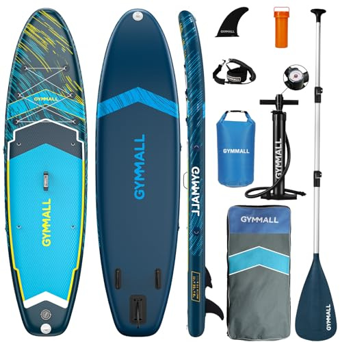 GYMMALL Paddelbräda, uppblåsbar stå-SUP-paddelbrädor för vuxna och ungdomar på alla färdighetsnivåer, bred och halkfri däckdesign, uppblåsbara paddleboards med premiumtillbehör och förvaringsväska,
