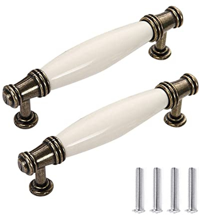 FEEIMOL 2 Stück Keramik Schrankgriff Vintage Schubladengriff Möbelgriff Antik Bogengriffe Türknöpfe Küchengriff Schrank Griffe Ziehgriff 96mm