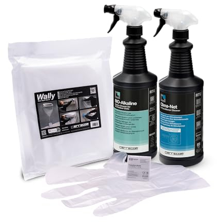 ERRECOM Cleaning Kit for Air Conditioners, includes Clima-Net (1 L), A/C Filter and Evaporator Cleaner, A/C Cleaning Cover Bag, BIO-Alkaline (1 L), Alkaline Condenser Cleaner, Gloves