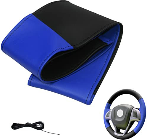 Lenkradbezug 4 Teilig Auto Lenkradhülle zum schnüren Nähen M5 Schwarz Blau Universalgrösse 37-39 cm