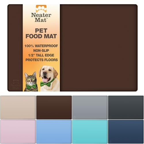 Neater Pet Brands Napfunterlage für Hund und Katze - Wasserdichte Silikon Futtermatte - Schützt Böden vor Futter und Wasser (40,6 x 25,5 cm, Braun)