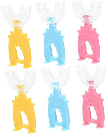 6 Stück-pack Manuelle U-förmige Kinderzahnbürste aus Silikon und Pp | 360°-reinigung, Angenehmer Griff, Niedliches Design, für Mundpflege von Kindern Zufällige Farbe