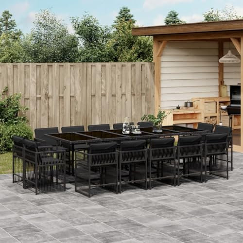 Homgoday Gartenmöbel-Set, 15-teilig, mit schwarzen Kissen aus Polyrattan, Gartenmöbel, Tisch und Stühle für den Außenbereich, Set q