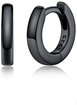 Silvora Mini Creolen Schwarz Herren Damen Kleine 6mm Huggie Hoop Ohrringe 925 Silber Glänzende Männer Frauen 6mm Creolen Ohrringe Hypoallergen Ohrschmuck