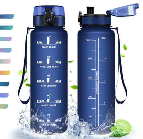 HoneyHolly Gourde, 500ml, Gourde Sport, Gourde Filtre et Marqueur de Temps, Sans BPA, Bouteille d'eau pour Sport, Fitness, Yoga, L'école, Bureau