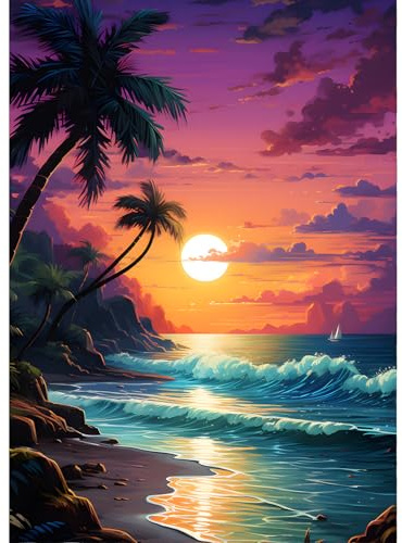 QINRUBB DIY Sonnenuntergang Diamond Painting Erwachsene, 5D Strand Diamant Painting Bilder Anfänger, Runder Vollbohrer Diamanten Malerei Stickerei Kreuzstich Geschenke Home Wand Dekor 30x40cm