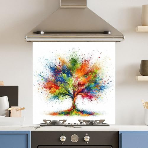 Toughened 6mm Glass Kitchen Splashback 60 x 60cm Rainbow Tree - Polished Edge Heat Resistant Back Splash for Cookers Hob
