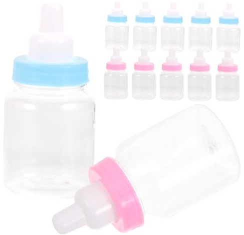 SHOWERORO Kleiner Babyflaschen 12 Stück Transparent Cartoon Stil Bonbonflaschen für Babyparty Süßigkeiten Geschenkbox Dekoration Blau Rosa