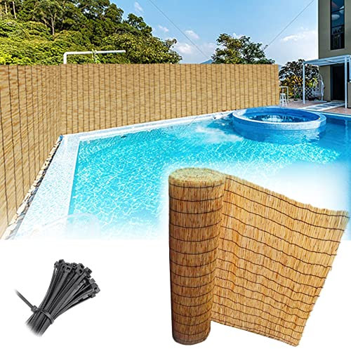 Bambus-Zaunrolle für Balkon, Sichtschutz, natürliches Schilf, Zaunpaneele, Outdoor-Hintergrundabdeckung für Wohnung, Terrasse, temporäre Zäune für Mieter, Strohdächer (Natur/Si)