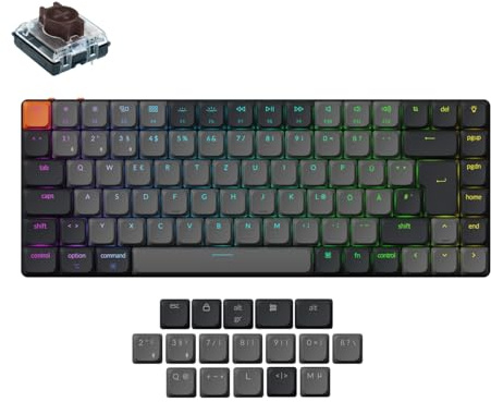 Keychron K3 QMK Version 3 Ultraflache Mechanische Tastatur - DE-ISO 75% Compact Layout Aluminiumrahmen, Bluetooth/Kabel RGB-Beleuchtung Hot-Swap & Low-Profile Brauner Switches für Mac/Windows/Linux