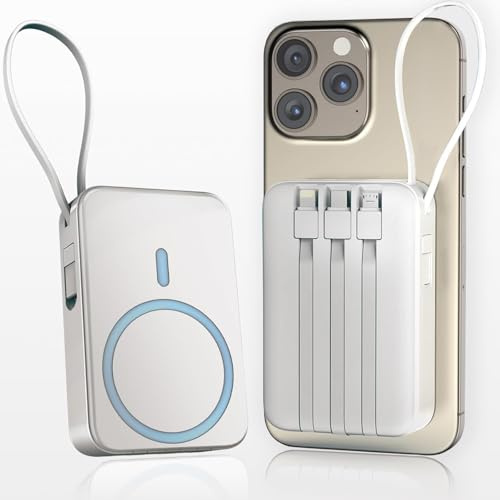 Batterie Externe Magnétique Power Bank sans Fil 10000mAh, PD 22.5W Charge Rapide Power Bank avec USB-C Entrée Chargeur Portable Compatible iOS 16/15/14/13/12/Pro/Pro Max/Android