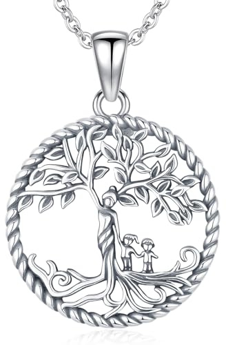 Friggem Collier Arbre de vie pour Femmes 925 Argent Sterling Arbre de Vie Mère Enfant Pendentif et Collier Arbre Généalogique, Bijoux Cadeaux pour Femmes Mamans Filles
