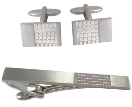 Manschettenknöpfe Krawattennadel Set silbern matt-glänzend Krawattennadel kurz ca. 6 cm lang + Geschenkboxen