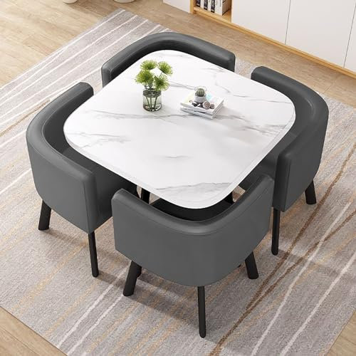 Rundes Konferenztisch-Set mit 4 Stühlen, 5-teiliges Küchen-Esszimmer-Möbel, 80 x 74,9 cm, Frühstücks-Bartisch für Esszimmer und Küchendekoration