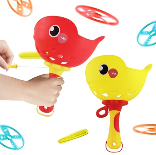 Shyllin Flying Disc Launcher, 2er-Pack Outdoor Spielzeug Kinder Enthält 32 Fliegende Untertassen, Propeller Spielzeug, Gartenspiele fur Kinder, Geeignet fur Parks, GäRten, SträNde(Gelb Rot)