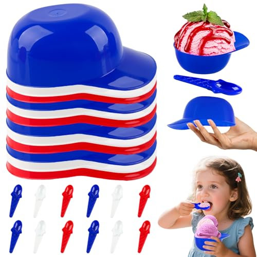 Shyllin 12 Coppette Gelato con Cucchiaio Riutilizzabili, Forma di Fiore di Prugno, Coppe Gelato Plastica, Ciotola per Gelato Color adatte per Servire Gelati, Dessert e Snack