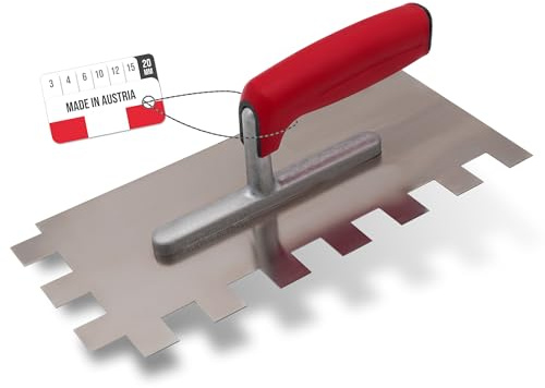 WERKFIT Professional Toothed Trowel Made of Stainless Steel 20 mm - Smoothing Trowel Toothed Rustproof - Toothed Spatula with Soft Grip - Trowel Made in Austria 280x130mm (20x20mm)