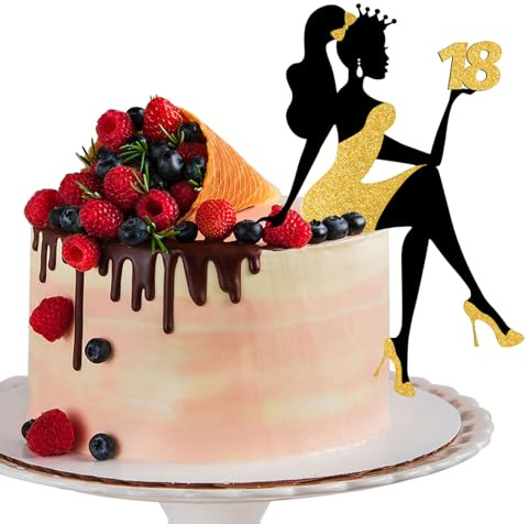 LunarCharm Silueta de Chica Decoración de Tarta, Adorno para Torta de Cumpleaños 18 Brillos Tacón Alto Chica Dama Despedida de Soltera, Negro con Oro