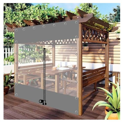 Transparente wasserdichte Plane, Outdoor-Reißverschluss-Vorhänge mit Ösen, transparente PVC-Seitenteile für Pergola, Terrasse, Carport, Pavillon, Größe 1,9 x 2,5 m