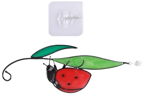 Ausi Stained Resin Hanging Suncatcher for Window, Ladybug & Leaf Decoration Pendant, 22 X 10cm Sun Catcher Handcraft Gift for Spring and Summer Garden Bedroom Fence Decor