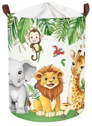HUUMONSS Groß Wäschekorb Wasserdicht Aufbewahrungskorb für Kinder, 63L | Aufbewahrungsbox, Kleidung Spielzeug Buch, Junge Mädchen Kinderzimmer Schlafzimmer Badezimmer Waschküche, Tropentiere