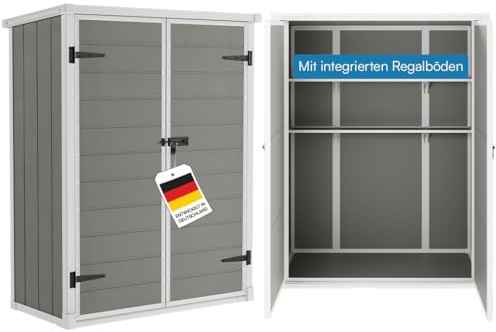 STEELSØN Novara Gerätehaus 134x68,5 cm, Grau, 2 Fächer, Pultdach, rostfrei | Geräteschuppen aus Kunststoff, Gartenhaus 170x68,5x134 cm (HxTxB), Gartenschuppen, Gartenhütte, Gerätehütte, Gartengeräte