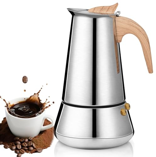 Romon Espressokocher, Edelstahl Mokkakanne 350ml Induktion, Geeignet für Alle Herdarten Gas, Elektro, Induktionsherd Silber