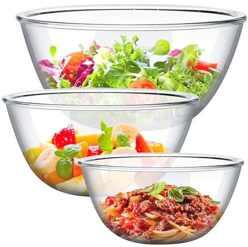 XJGQZ Set of 3 Glass Mixing Bowl (1QT, 2.5 QT, 4.2 QT) Glass Nesting Bowls Clear Salad Mixing Bowl Prep Bowls for Kitchen Baking Serving Cooking and Food Storage
