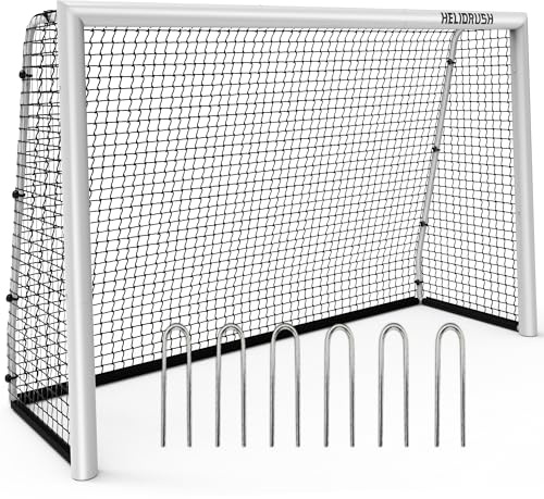 HELIORUSH Fussballtor 180/240/300 für Garten & Training - Großes Fußballtor Outdoor, Stabiler Stahlrahmen Verzinkt,Edelstahl 304, Aluminium & Pulverbeschichtet, Reißfestes 1000D Netz, Wetterfest